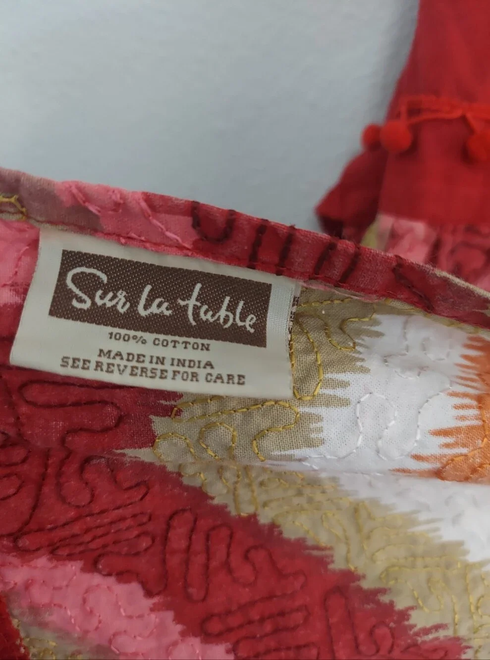 Sur La Table Ruffle & Pompom Detail Halter Red Chevron Apron OS Festive Hostess